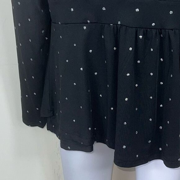 Bloomchic‎ Black with Silver Sparkle Dots Surplus Peplum Blouse - Picture 10 of 10